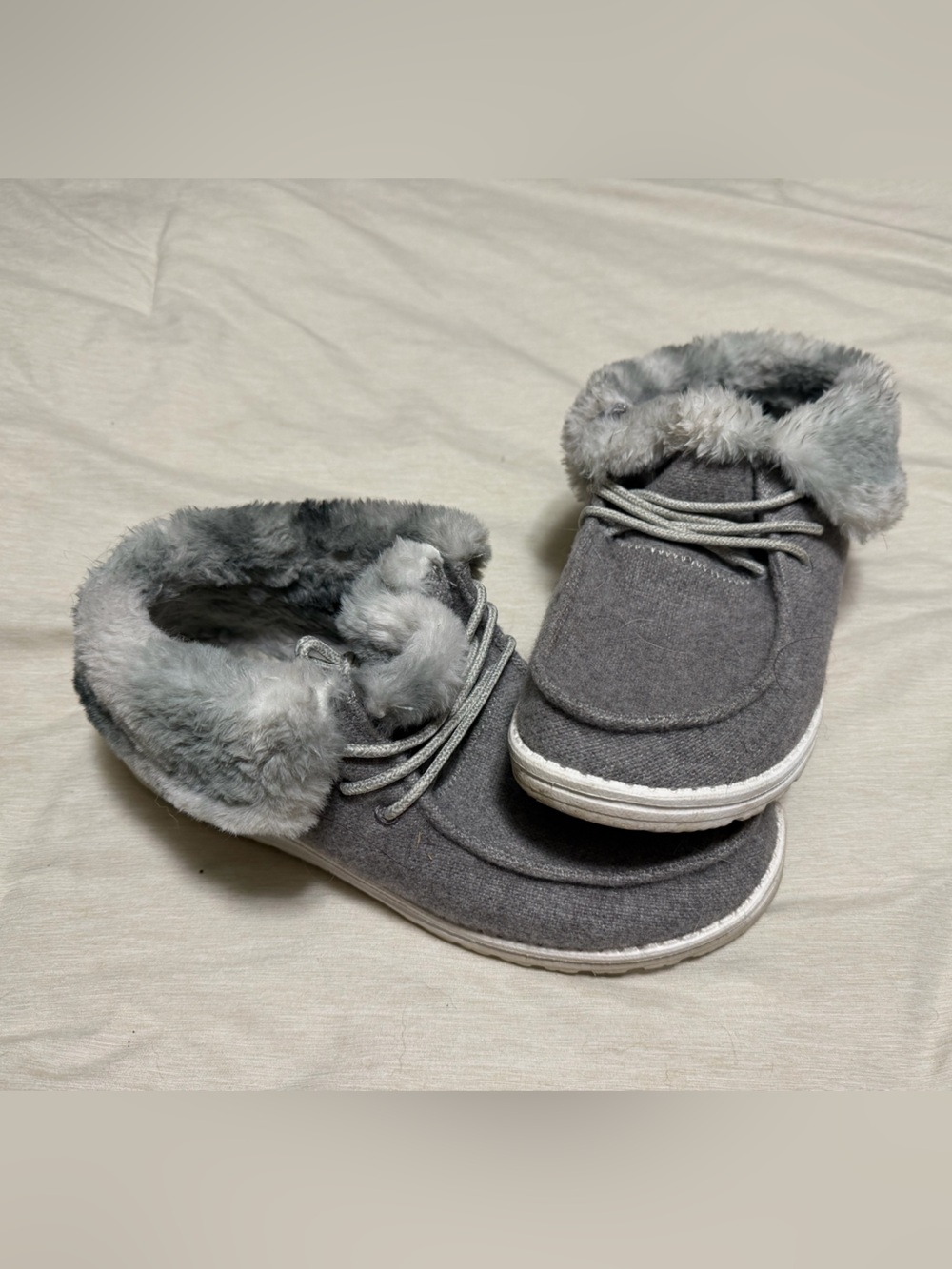 HEY DUDE Gray Faux-Fur Lined Women's Slip-On Shoes